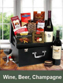 Wine beer and champagne gift baskets